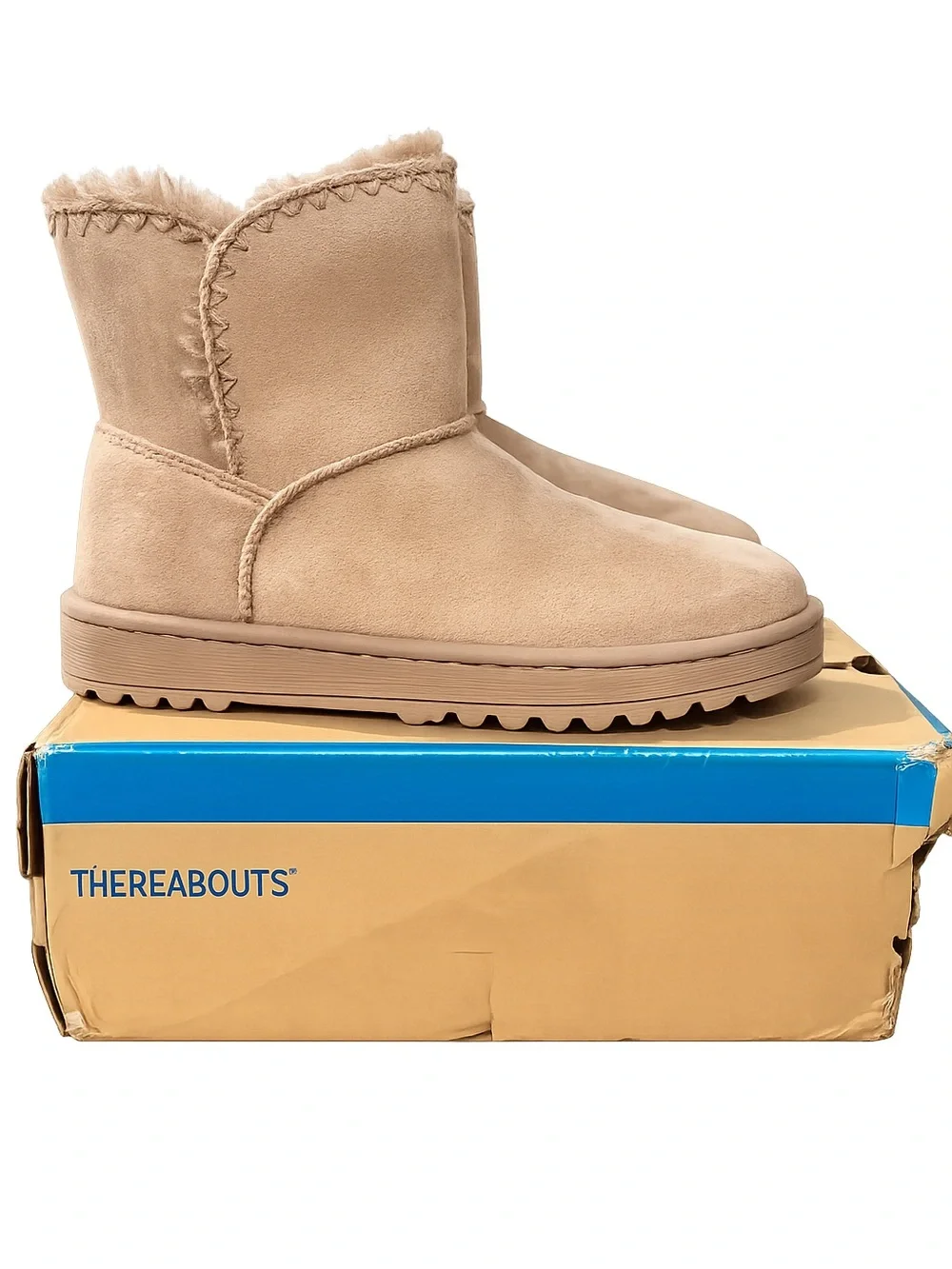 Kids Beige Suede Shearling-Trim Ankle Boots thereabouts size 2m